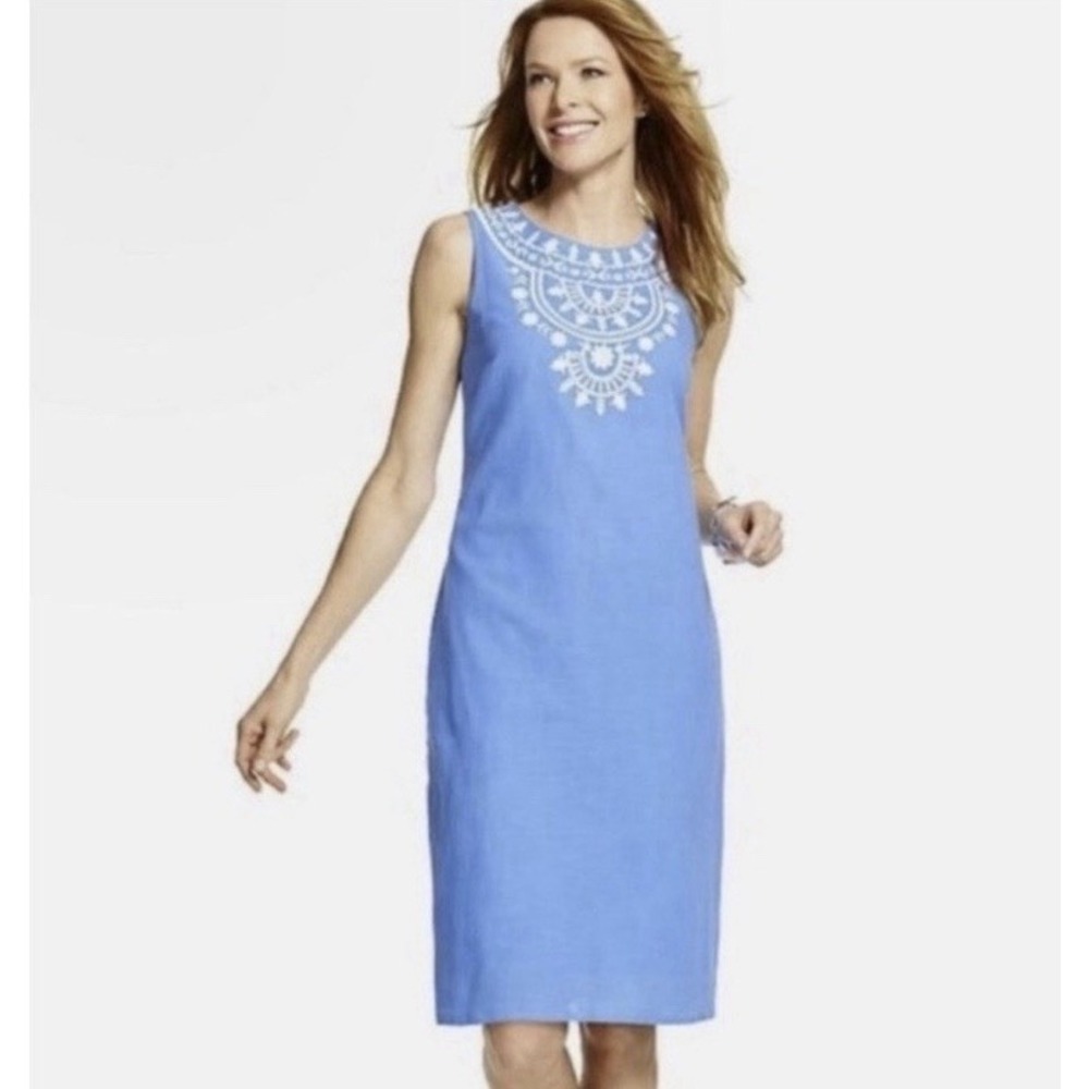Talbots NWT Blue Embroidered Cotton Shift Dress Size 8 Boho Coastal‎ Cottagecore
